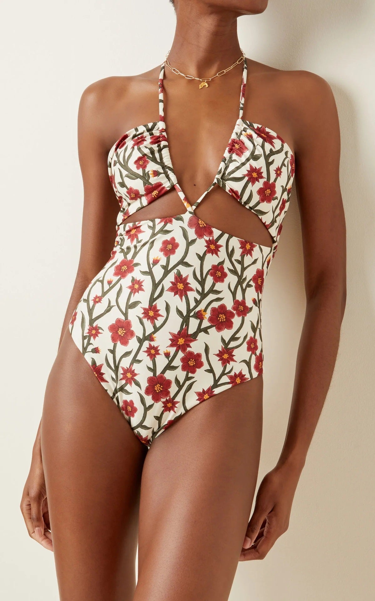 Costume Intero Halter "Fascino Classico" – Stampa Floreale Rinascimentale